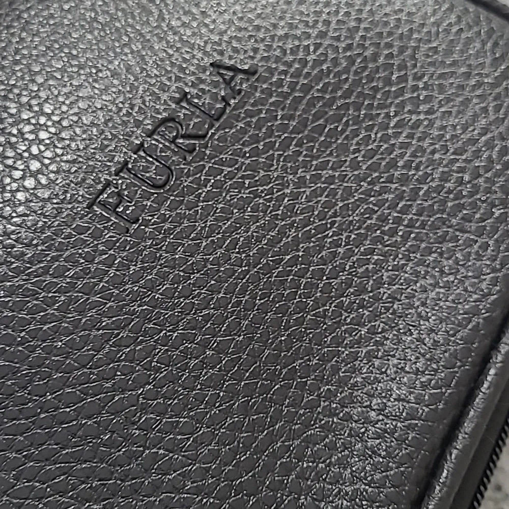 Furla Unisex Black Pebbled Leather Travel Zipper Cosmetics Case